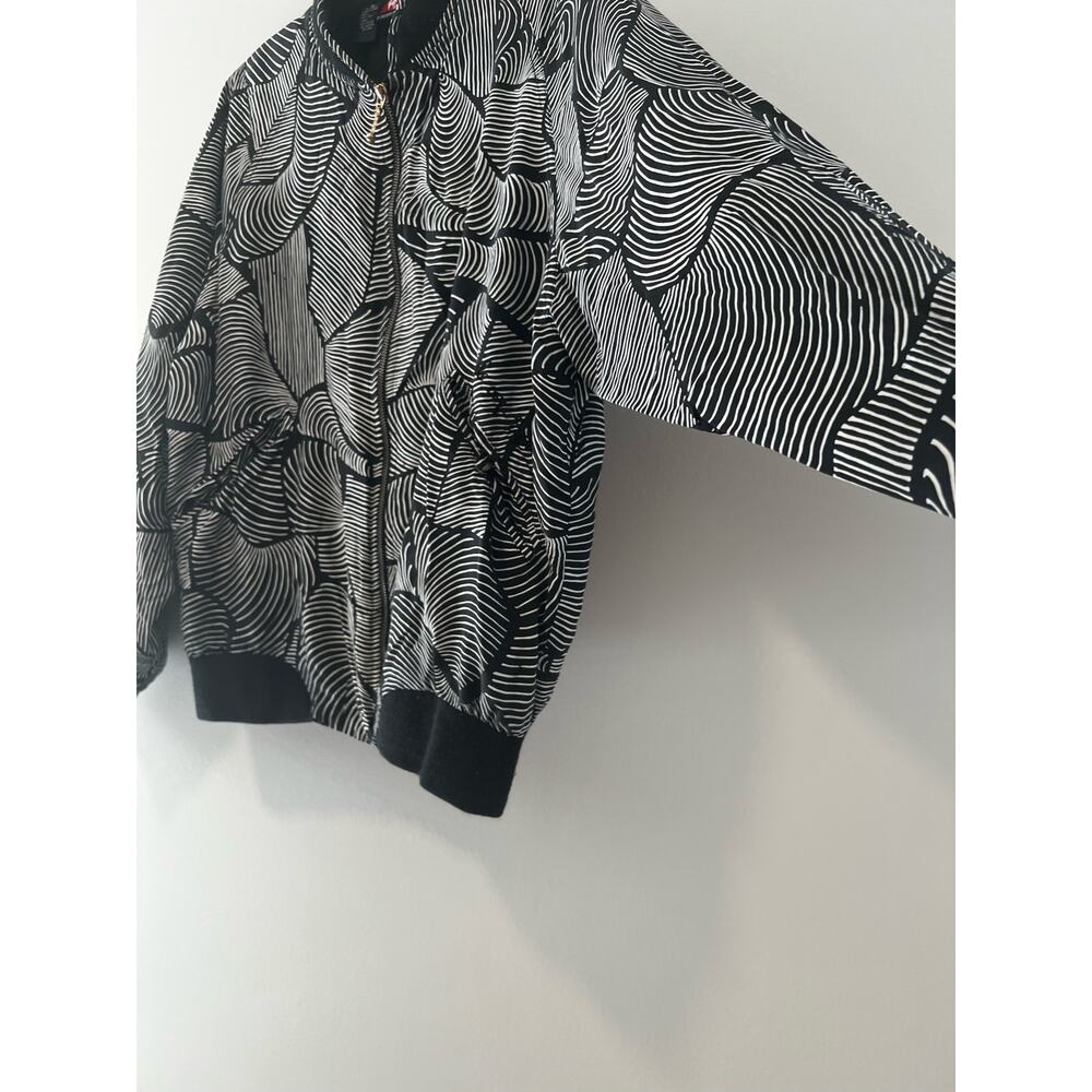 Vintage 100% Silk Bomber Jacket Funky Black & White Size Medium - Picture 6 of 7